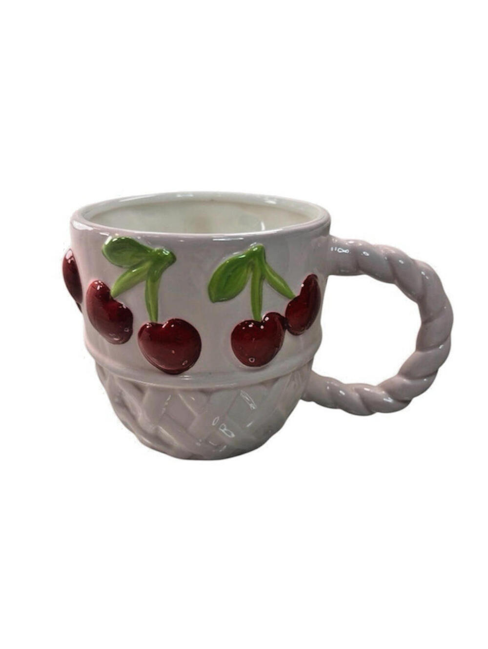 Seeds & Sunshine Cherry Mug Basketweave 3D Embossed Cottagecore Ceramic Fruit